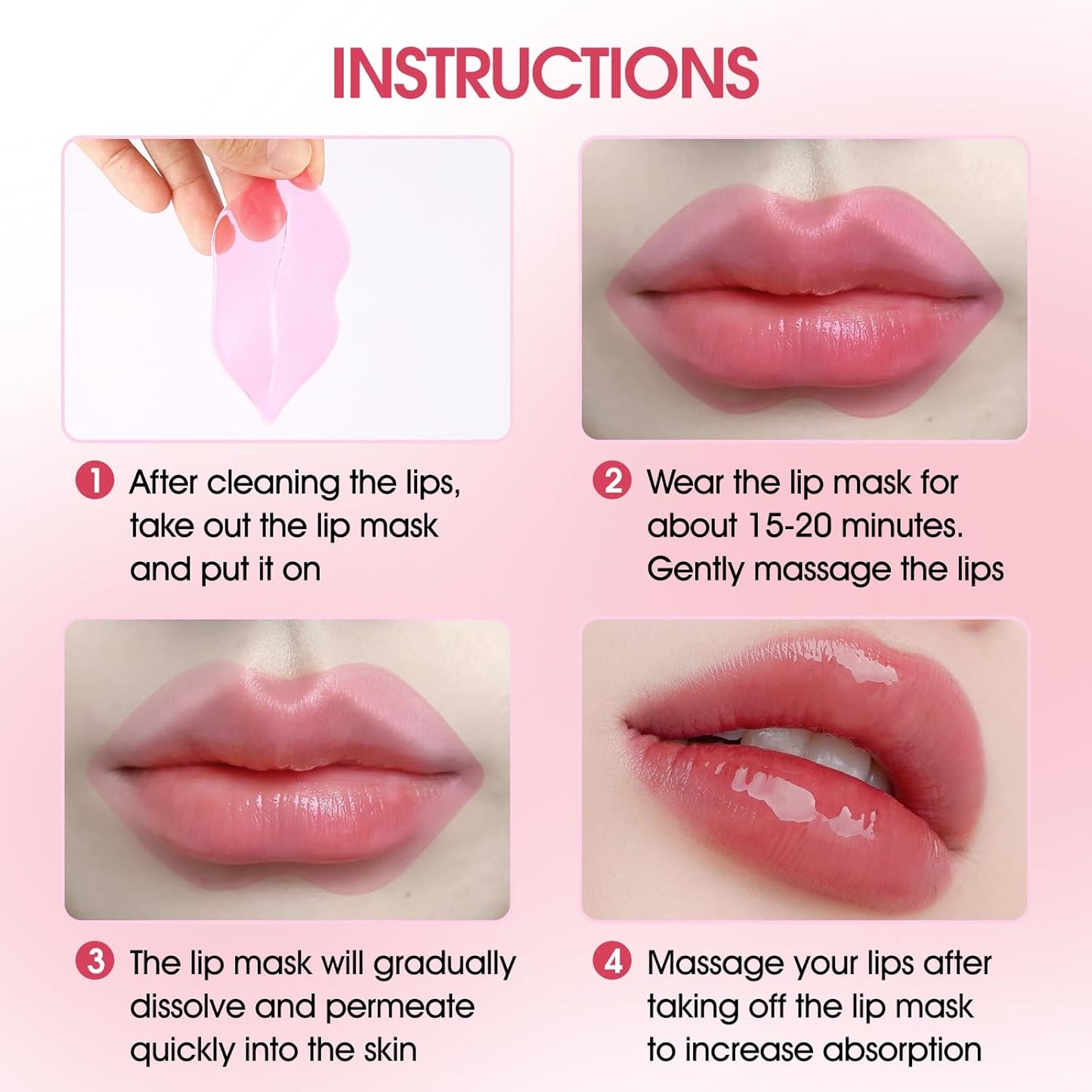 30 pieces of Moisturizing Collagen Crystal Lip Mask - Anti-Ageing & Anti Chapped, Reduce lip Wrinkles, Fade Lip Color, Make Skin Smooth (Rose)