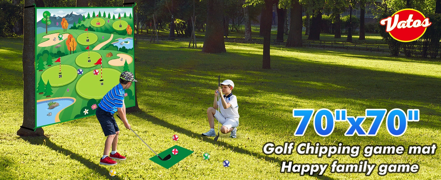 VATOS Golf Chipping Game Mat with Club, Golf Practice Mats Golf Training Mat Indoor Outdoor for Kids Adults Family, Golf Hitting Mat with 20 Balls, Play Equipment Stick Chip Golf Set Backyard Game
