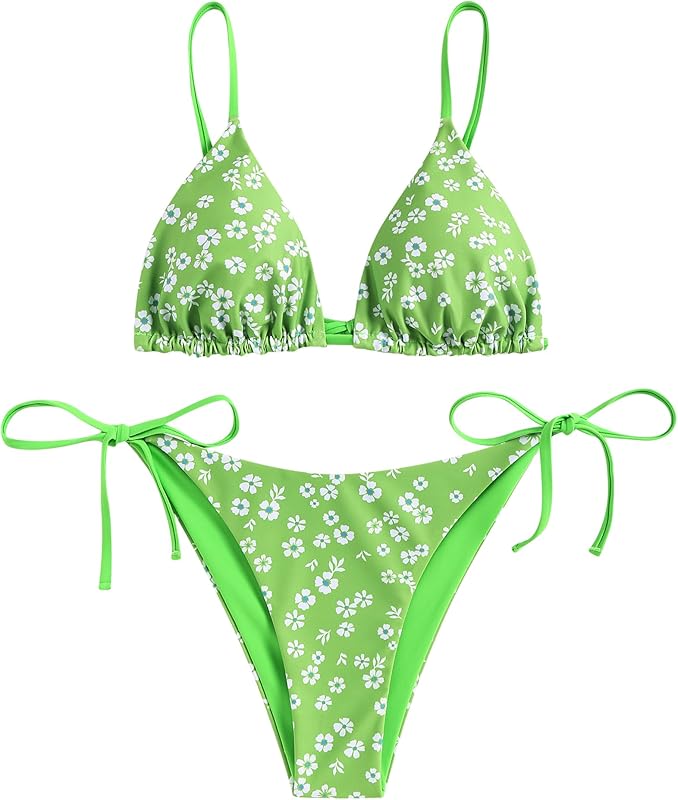 ZAFUL Women's Triangle Bikini Floral String Bikini Set Two Piece Swimsuit Bathing Suits
