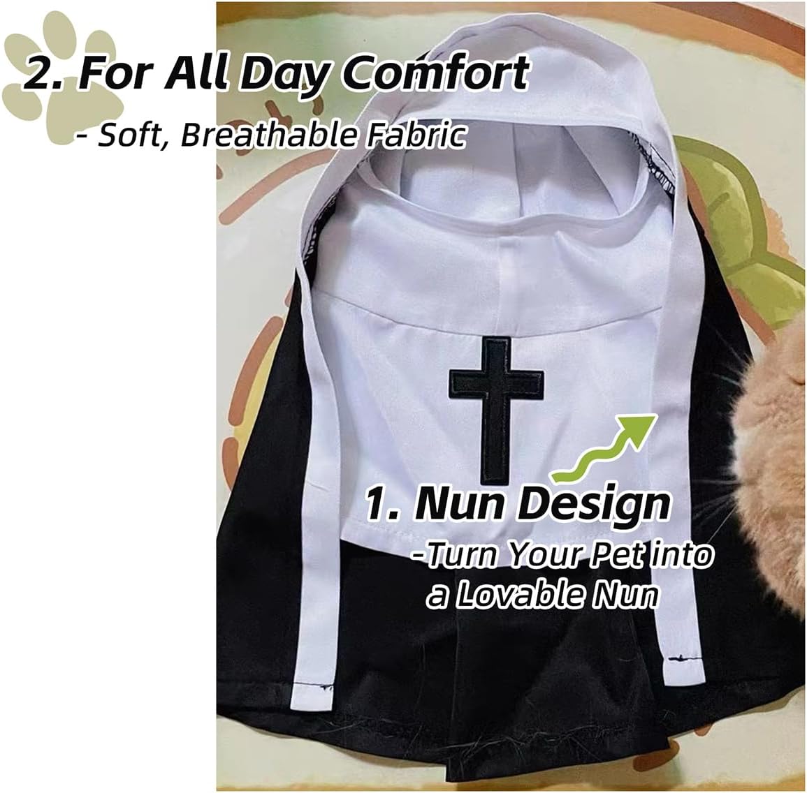 MANON ROSA Cat Costume Nun Dress- Funny Halloween Cloak Outfit for Small Medium Dogs, Cosplay Apparel for Photoshoots Parties Social Media, Adorable Pet Clothing (M(Rec wt.6-12lb))