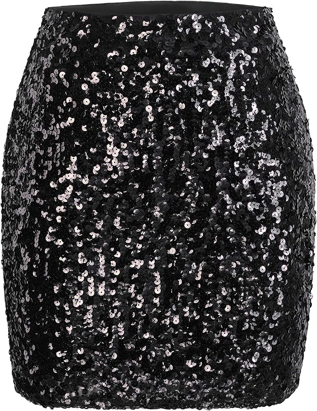 Maner Women's Sequin Skirt Sparkle Stretchy Bodycon Mini Skirts Night Out Party