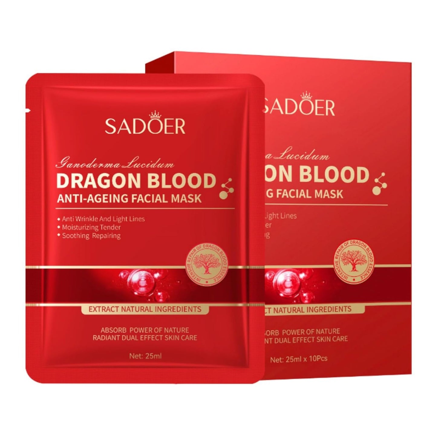 For SADOER Ganoderma Lucidum Moisturizing Facial Masks,Deep Nourishing Rejuvenating Mask,Face Mask Patches,Brighten Complexion 25mlx10pcs