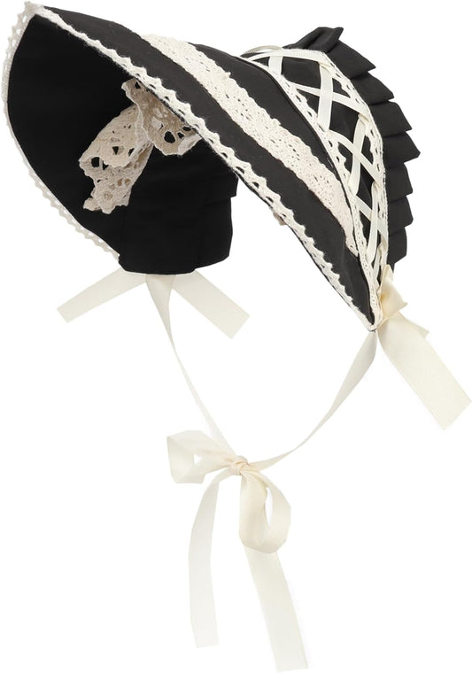 FURPHI Victorian Bonnet Colonial Hat with Lace Tea Party Costume Sun Cap for Women