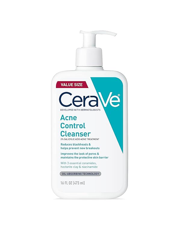 CeraVe Acne Treatment Face Wash, Salicylic Acid Cleanser with Purifying Clay, Niacinamide, and Ceramides, Pore Control and Blackhead Remover, 8 Ounce