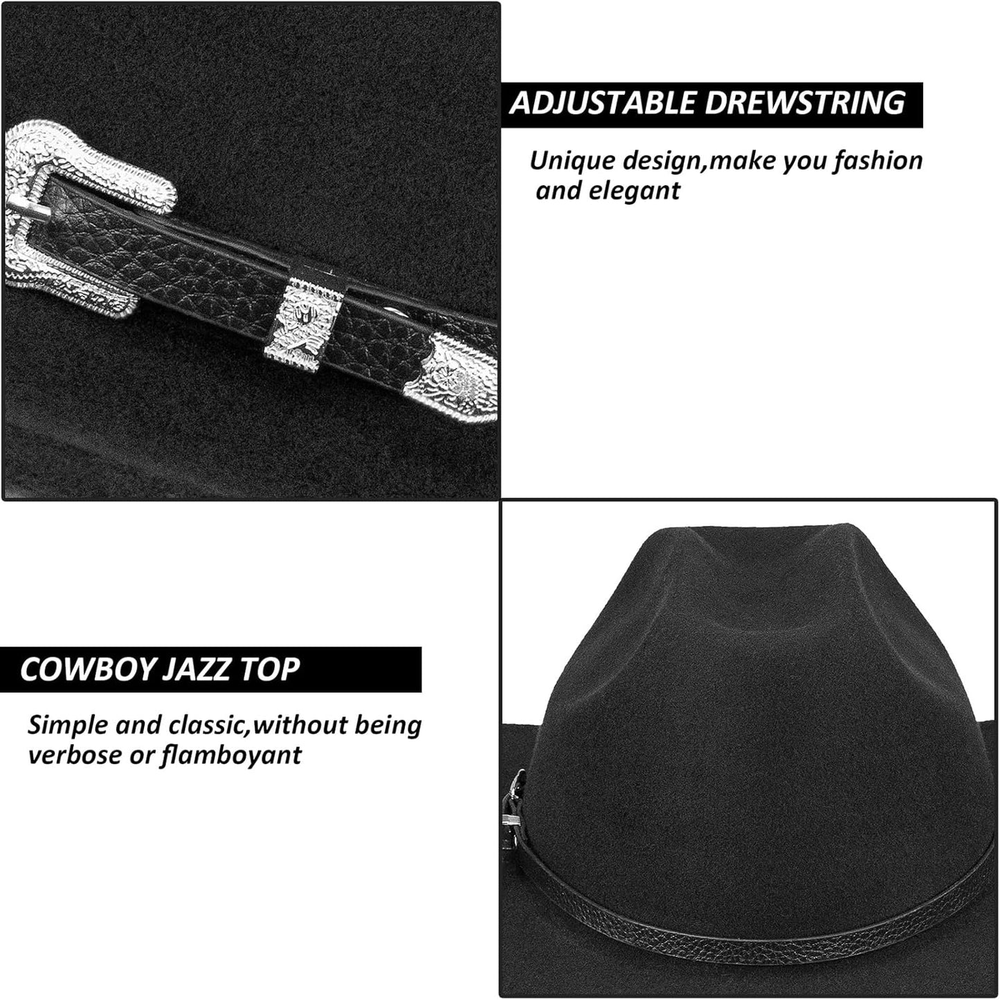 Western Cowboy Hat for Men Women Classic Roll Up Fedora Hat with Buckle Belt(Size:S-M)