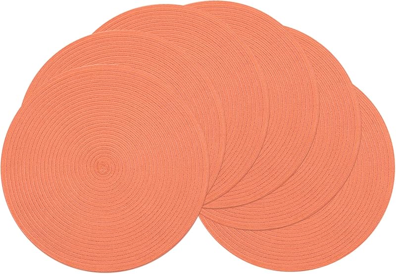 SHACOS Round Braided Placemats Set of 4 Round Table Mats for Dining Tables 15 inch Washable Kitchen Table Place Mats Indoor (Beige, 4)