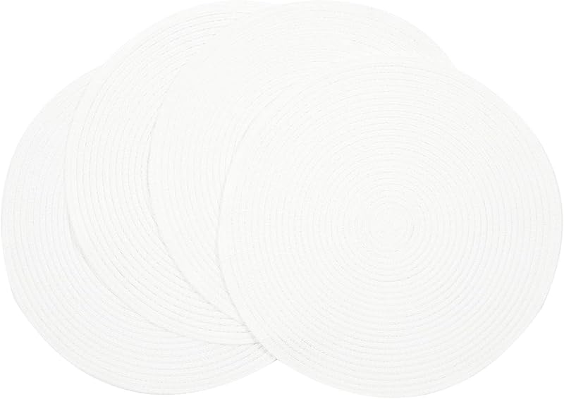 SHACOS Round Braided Placemats Set of 4 Round Table Mats for Dining Tables 15 inch Washable Kitchen Table Place Mats Indoor (Beige, 4)
