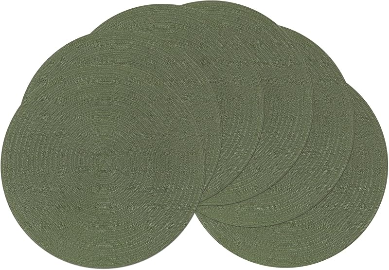 SHACOS Round Braided Placemats Set of 4 Round Table Mats for Dining Tables 15 inch Washable Kitchen Table Place Mats Indoor (Beige, 4)