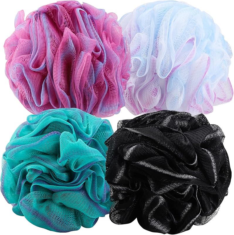 BTYMS 4 Pieces Shower Loofahs Bath Sponges 60g/pcs Mesh Puffs Body Scrub Luffas Bath Scrunchies for Shower Exfoliate