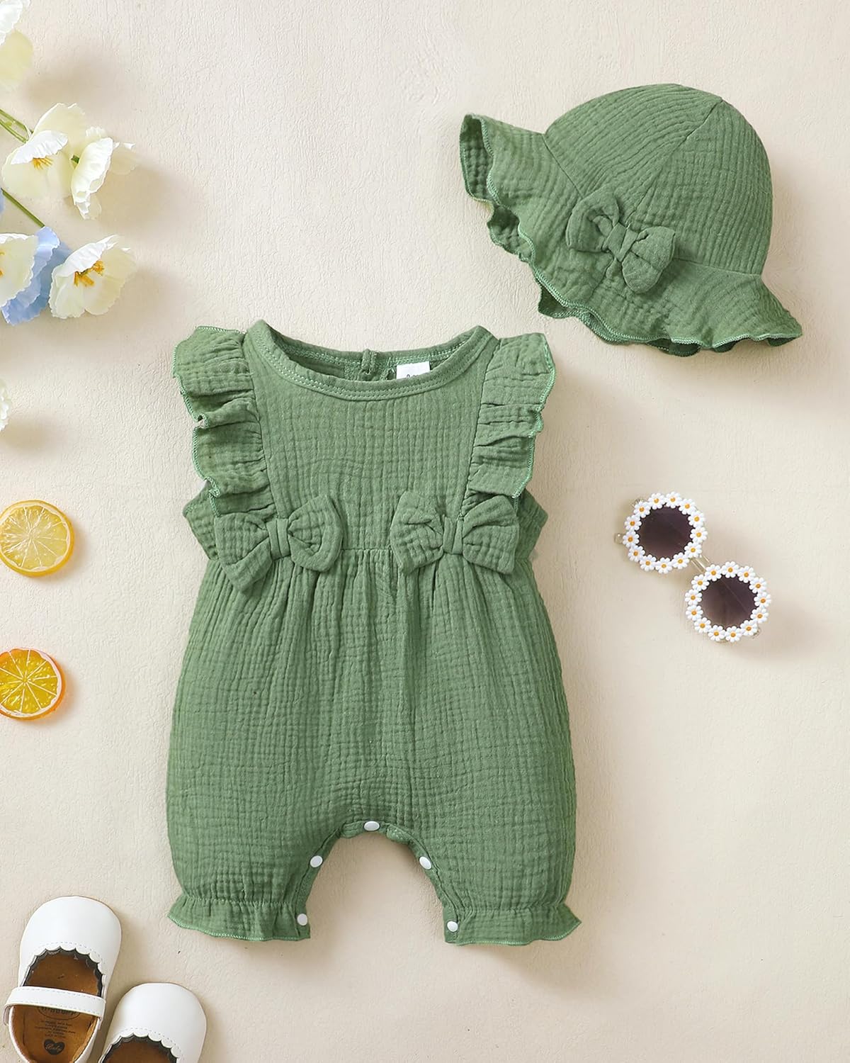 SUNNY PIGGY Newborn Baby Girl Clothes Baby Girl One Piece Romper Fall Winter Long Sleeve with Hat Sets Cute Infant Outfits