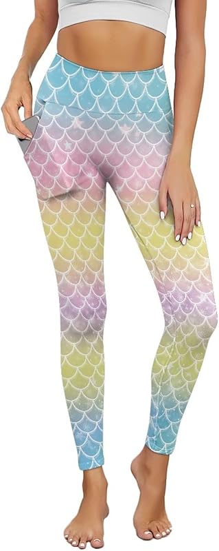 Poceacles Yoga Pants for Women with Pockets Full Length Workout Leggings High Waist Tummy Control Lounge Pants Activewear