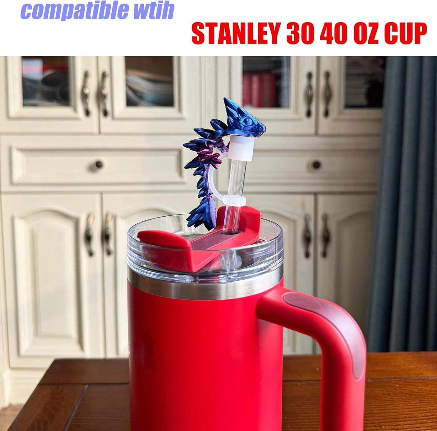 Dragon Straw Cover Cap Compatible with Stanley 30 & 40oz Straw Cup, Silicone Straw topper with 3D Printed Dragon, Cool Tumbler Accessories (Blue-Purple), Halloween Decorations