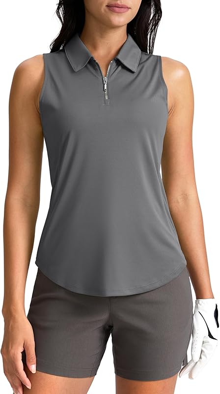 G Gradual Womens Golf Shirt Sleeveless Zip Up Polo Shirts for Women Collared Lightweight Tennis Athletic Tank Top