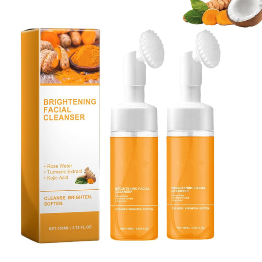 2pcs Glow Wash Face Wash With Brush,Turmeric Facial Wash, Turmeric Foaming Cleanser for All Skin
