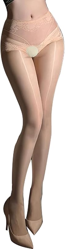 Women's Oil Shiny Pantyhose Lace Crotch High Waist Stockings Tights Oil Shimmer Tights Ultra Silky 8 Denier