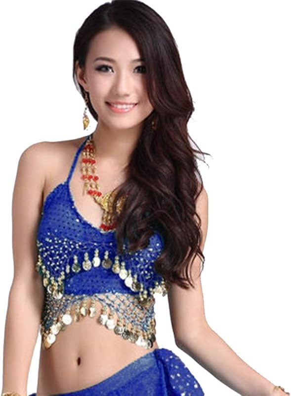 Lady's Belly Dance Bandage Coin Bra Top with Chest Pad