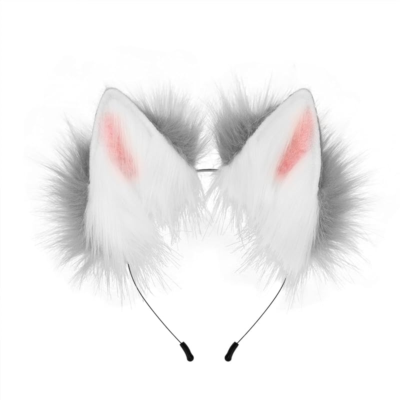 QinRuan Fox Cat Long Fur Ears Hair Headwear Wolf Animal Anime Halloween Cosplay Costume