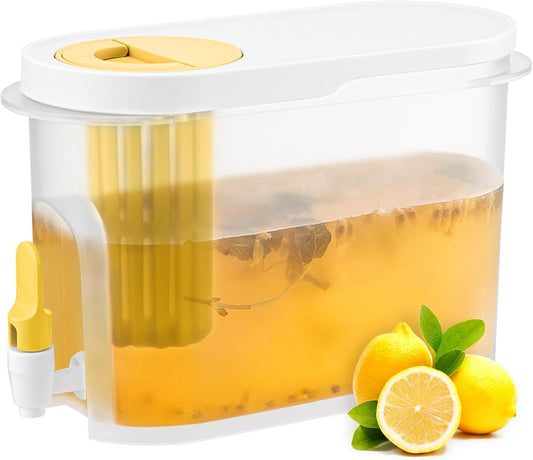 Drink Dispenser for Fridge, Beverage Liquid Drink Container for Party, 0.9 Gallon, Cold Water Pitcher Lemonade Stand Juice Jug with Spigot (White)