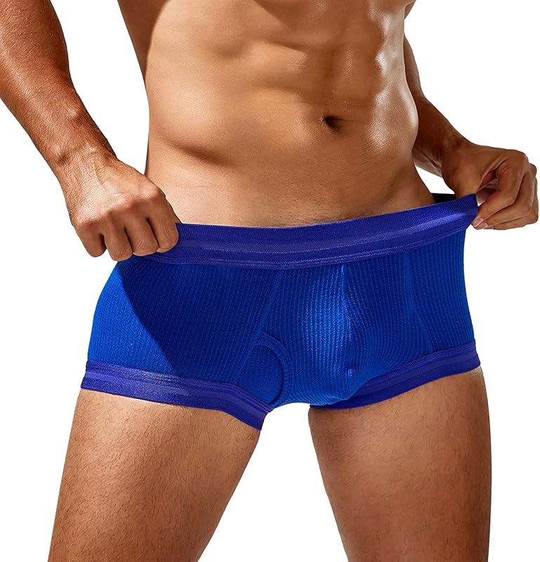 SEAUR Men's Pouch Boxer Briefs Seamless Ribbed Underwear Low Rise Breathable Trunks Stretchy Underpants