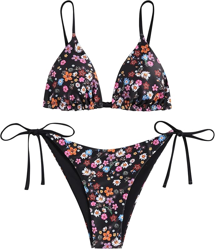 ZAFUL Women's Triangle Bikini Floral String Bikini Set Two Piece Swimsuit Bathing Suits