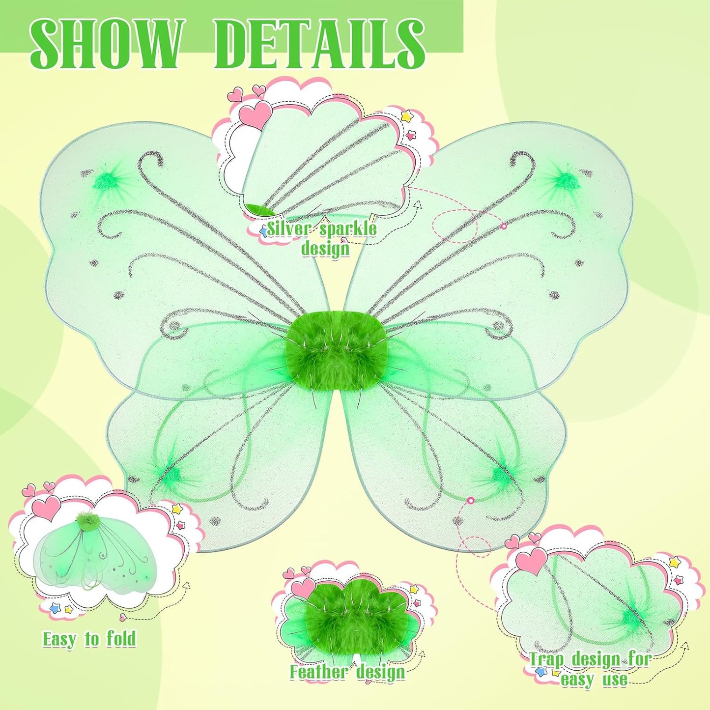 Chivao 20 Pieces Fairy Wings Butterfly Wings Dress up Birthday Wedding Decoration Halloween Party Accessory for Kids Girls