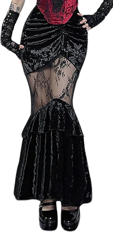 FEOYA Gothic Mini/Long Skirt for Women Sexy Pleated/Lace/Split/Fishtail Punk Skirt for Halloween/Streetwear/Party/Casual XS-XL