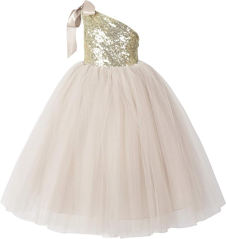 ekidsbridal One-Shoulder Sequin Tutu Flower Girl Dress Corset Dress Wedding Pageant Dresses Ball Gown Tutu Dresses