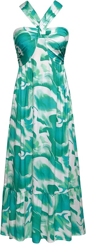 GRACE KARIN 2025 Women's Criss Cross Halterneck Sleeveless Summer Floral Print Flowy A Line Maxi Dress