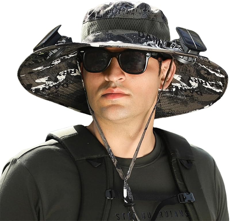 Wide Brim Solar Fan Outdoor Fishing Hat Hats for Men Women & USB Charging,Upf50+