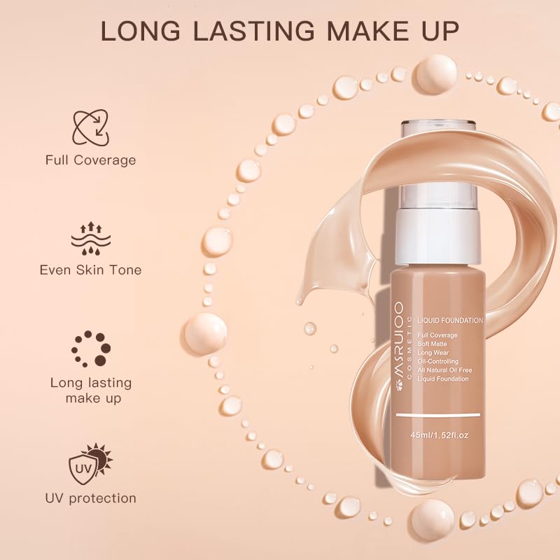 Liquid Foundation, Matte Finish, Weightless Full Coverage, Oil-Free, Non-Comedogenic, 1.52 fl oz (M006, 1pc)