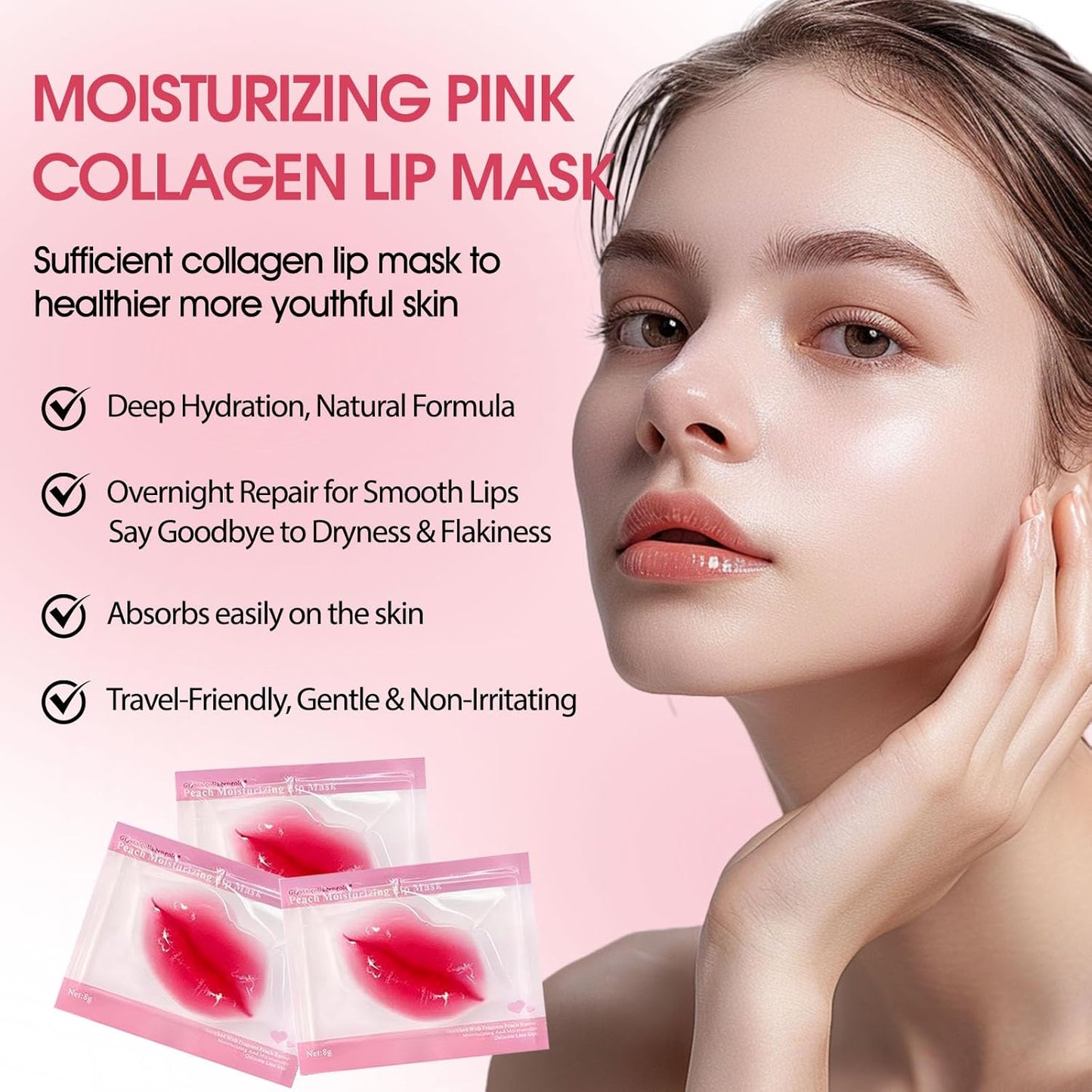 30 pieces of Moisturizing Collagen Crystal Lip Mask - Anti-Ageing & Anti Chapped, Reduce lip Wrinkles, Fade Lip Color, Make Skin Smooth (Rose)