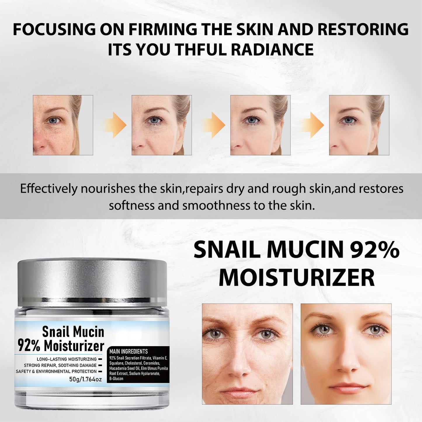 Snail Mucin 92% Moisturizer Daily Face Moisturizer,Hydrating Repair Face Gel Cream, Baba de Caracol Original, Advanced Snail 92 All In One Cream