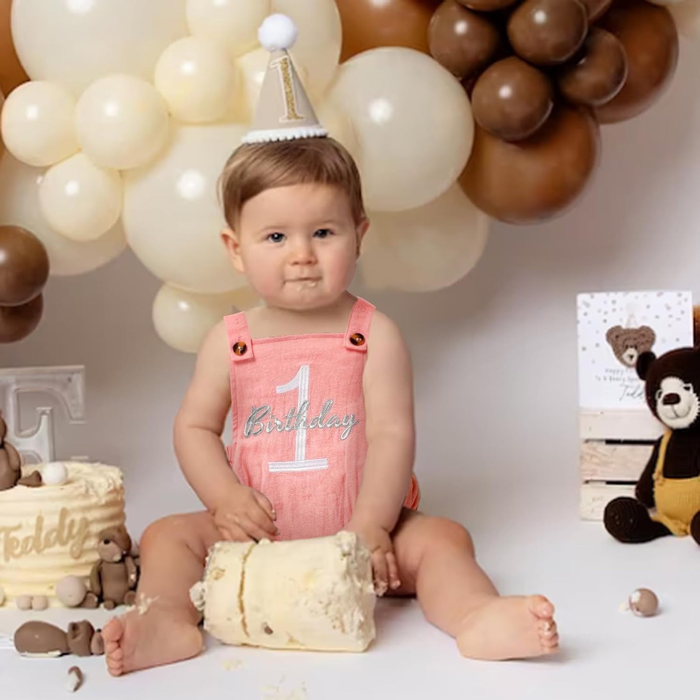 Baby Boys Girls 1st Birthday Romper Baby First Birthday Outfit Boy Solid Color Jumpsuit Cake Smash Outfit