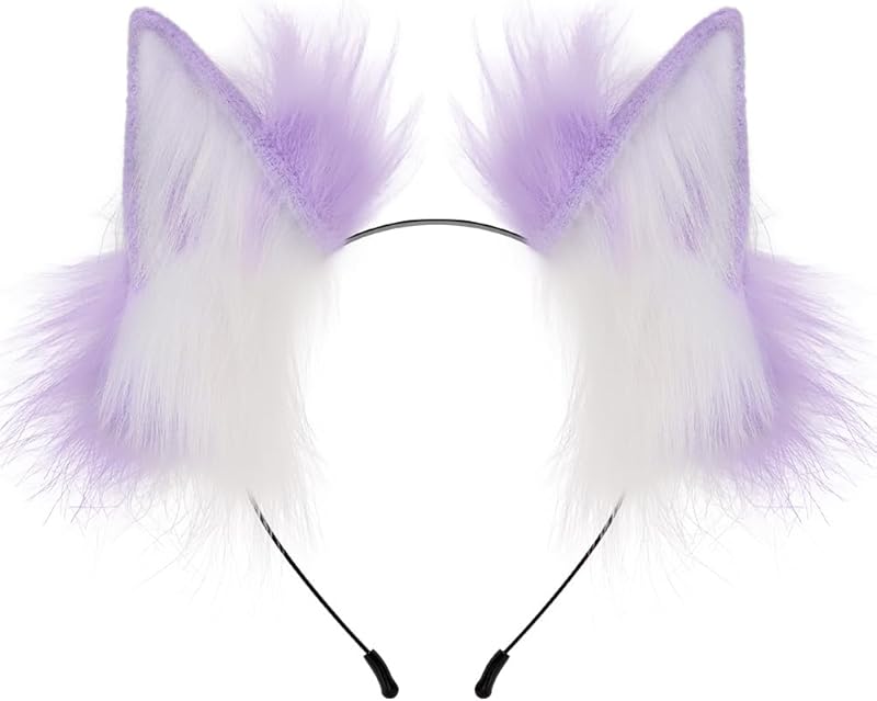 QinRuan Fox Cat Long Fur Ears Hair Headwear Wolf Animal Anime Halloween Cosplay Costume