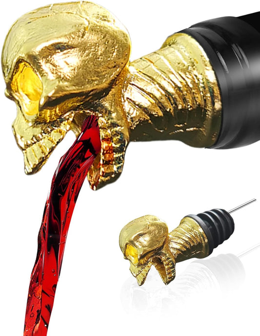Skull Wine Aerator Pourer Spout, Olive Oil Liquor Bottle Decanter, Gold Plated Creative Gifts for Alcohol Spirits Whiskey Lover