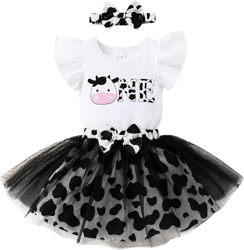 YOUNGER TREE Baby Girls 1st Birthday Outfit ONE Romper Tulle Tutu Skirt with Headband Sets Baby First Princess Dress
