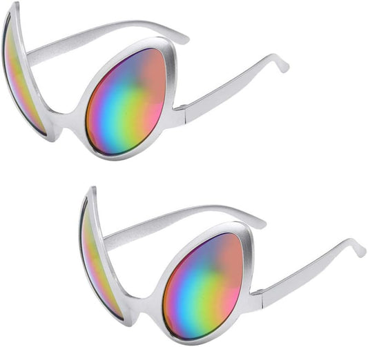 NUOBESTY 2Pcs Alien Glasses Sliver Plastic Alien Sunglasses Alien Eyeglasses Alien Costume Accessories for Halloween Party Favors Green Glasses