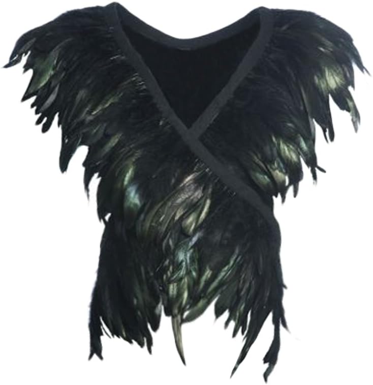 L'VOW Black Feather Shrug Cape Shoulder Wrap Lace Collar Halloween Costumes for Women
