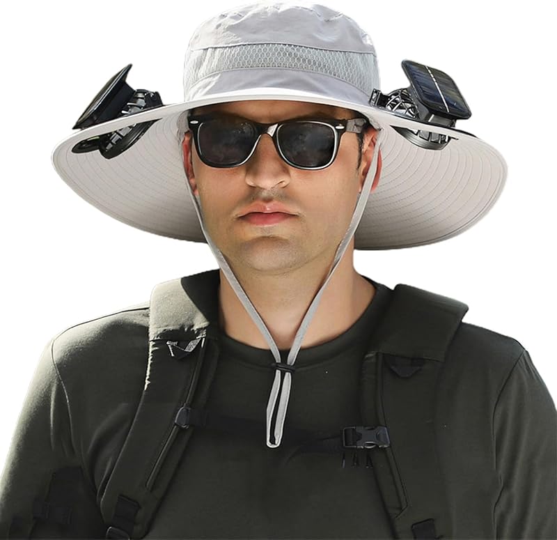 Wide Brim Solar Fan Outdoor Fishing Hat Hats for Men Women & USB Charging,Upf50+