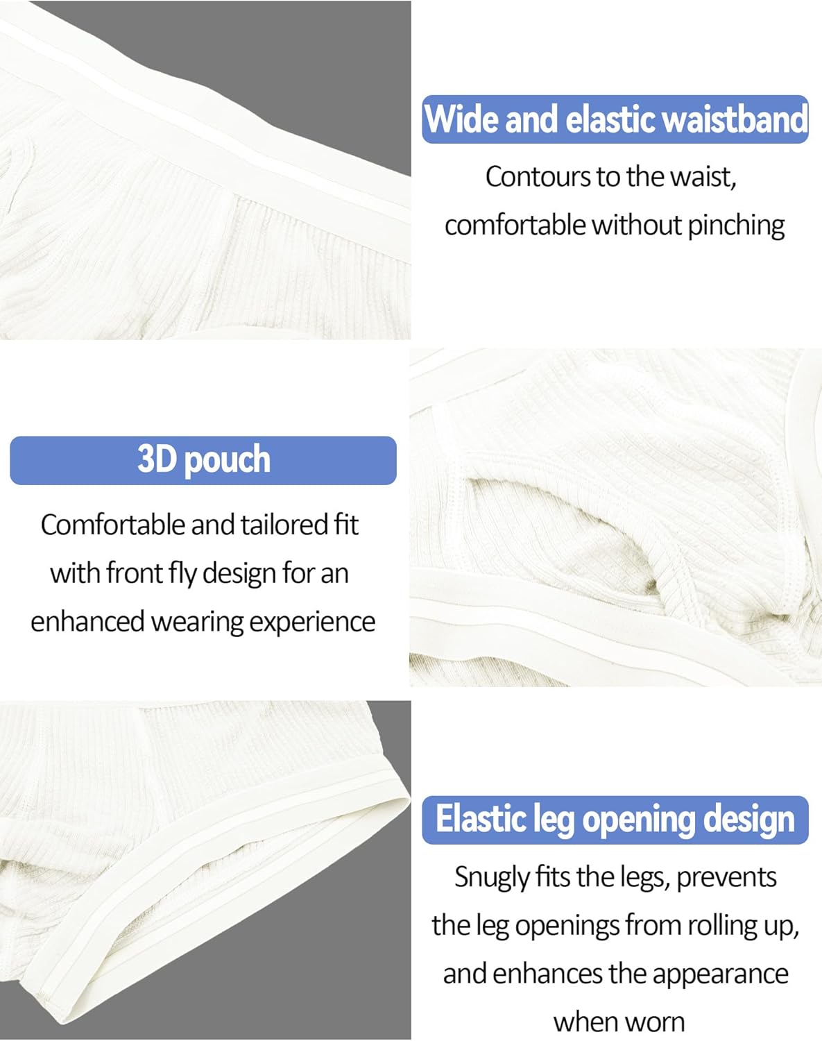 SEAUR Men's Pouch Boxer Briefs Seamless Ribbed Underwear Low Rise Breathable Trunks Stretchy Underpants