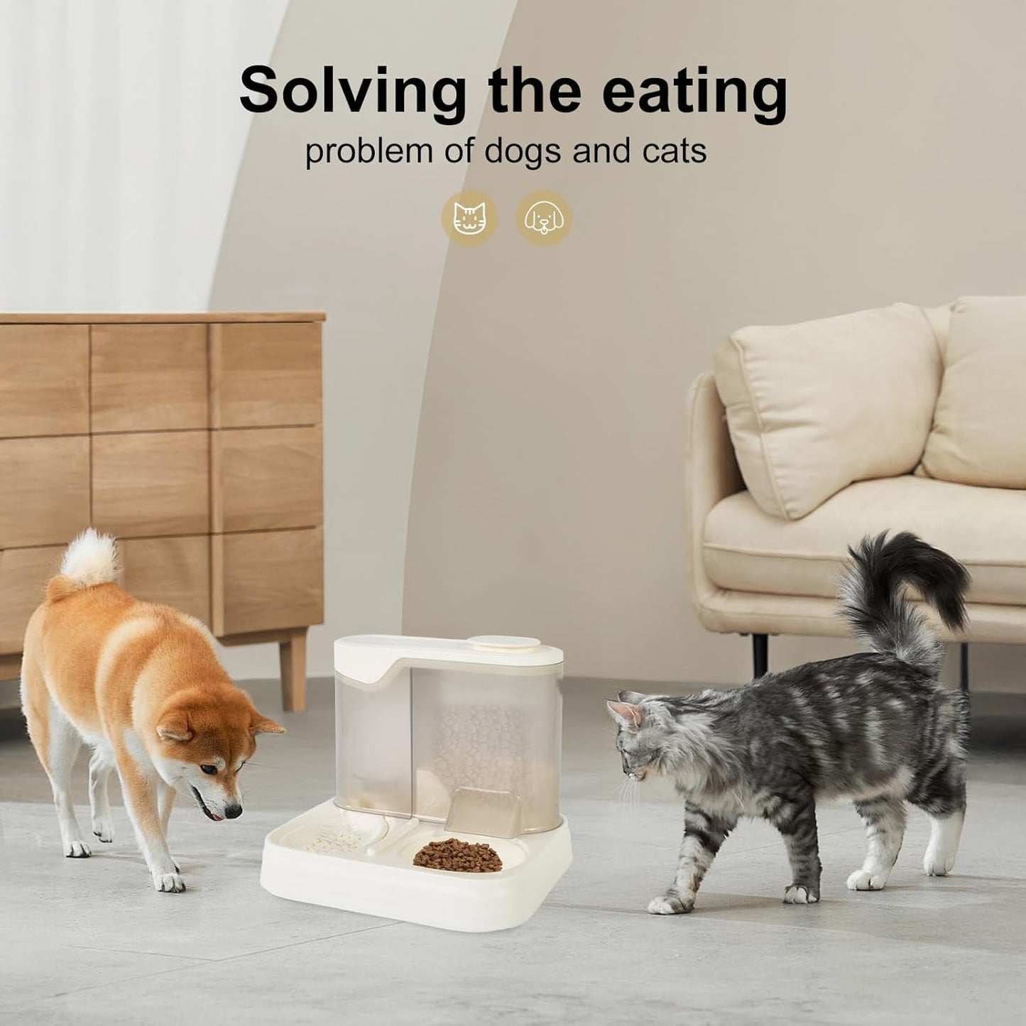 Gravity Pet Feeder and Water Dispenser Set, Automatic Dog Feeder and Dog Water Dispenser for Dogs Cats Pets Animals Large Capacity (White)