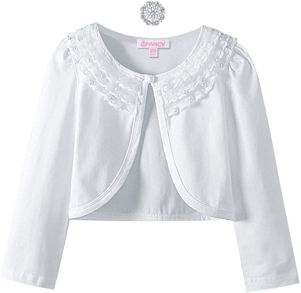 Girls Shrugs Lace Bolero Long Sleeve Cardigan Party Church Dress Cover Up