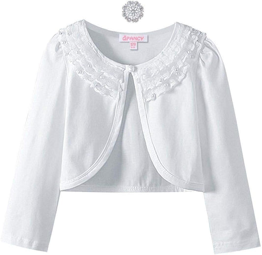 Girls Shrugs Lace Bolero Long Sleeve Cardigan Party Church Dress Cover Up