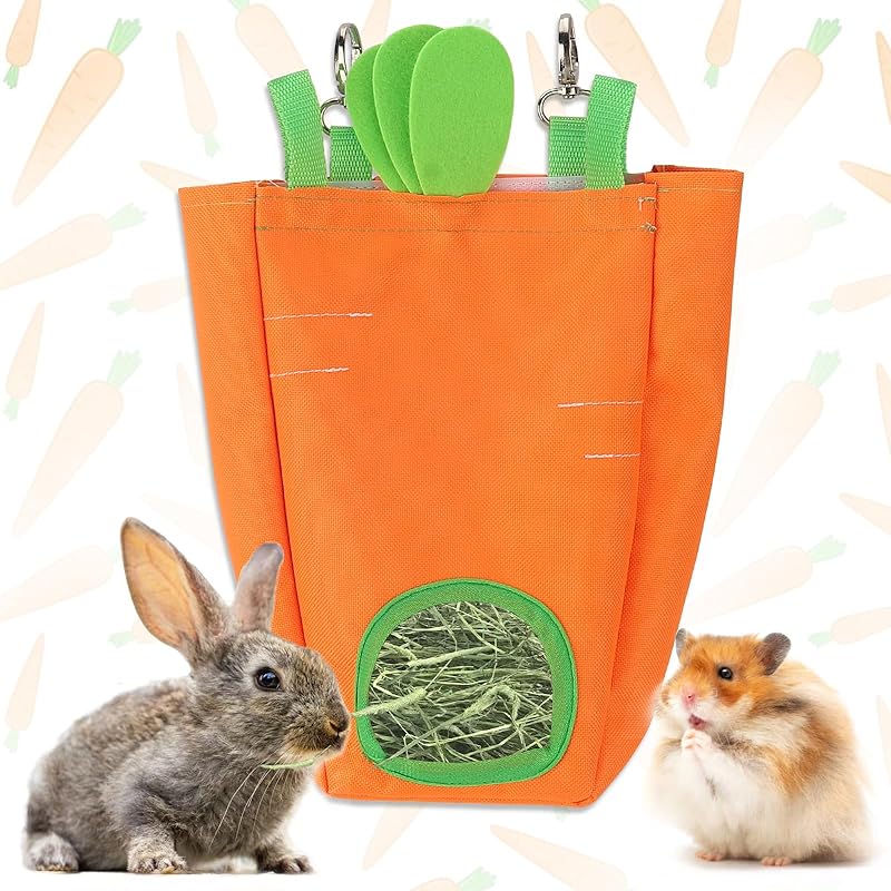 2 Packs Rabbit Hay Feeder Bag Strawberry Avocado Guinea Pig Hanging Hay Feeding Bag with 2 Holes Pet Storage Dispenser for Chinchilla Hamster Bunny Small Pet Animals