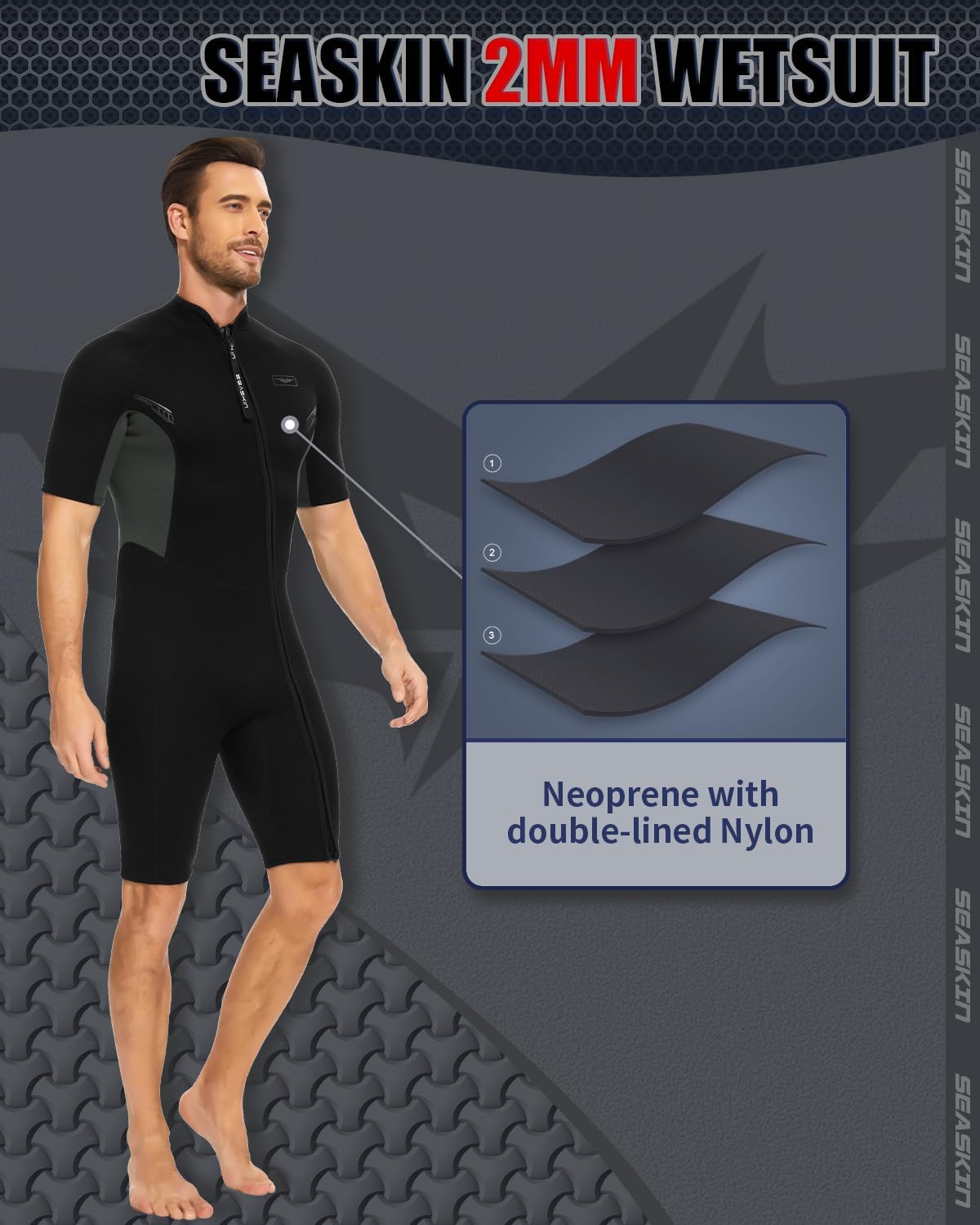 Seaskin Shorty Wetsuits for Mens Womens 2mm Front Zip Diving Suits