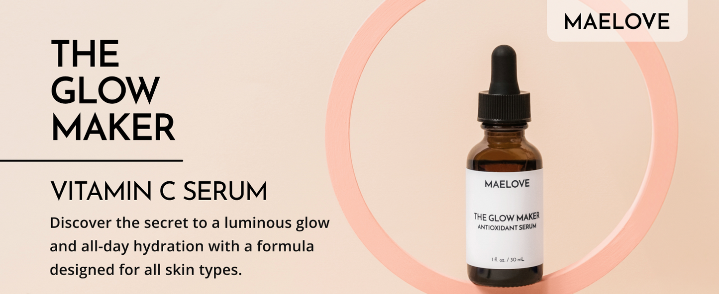 MAELOVE Glow Maker Vitamin C Serum with Vitamin E, Ferulic Acid & Hyaluronic Acid, Award-Winning Brightening and Hydrating Facial Serum, Unscented, 1.0 fl oz