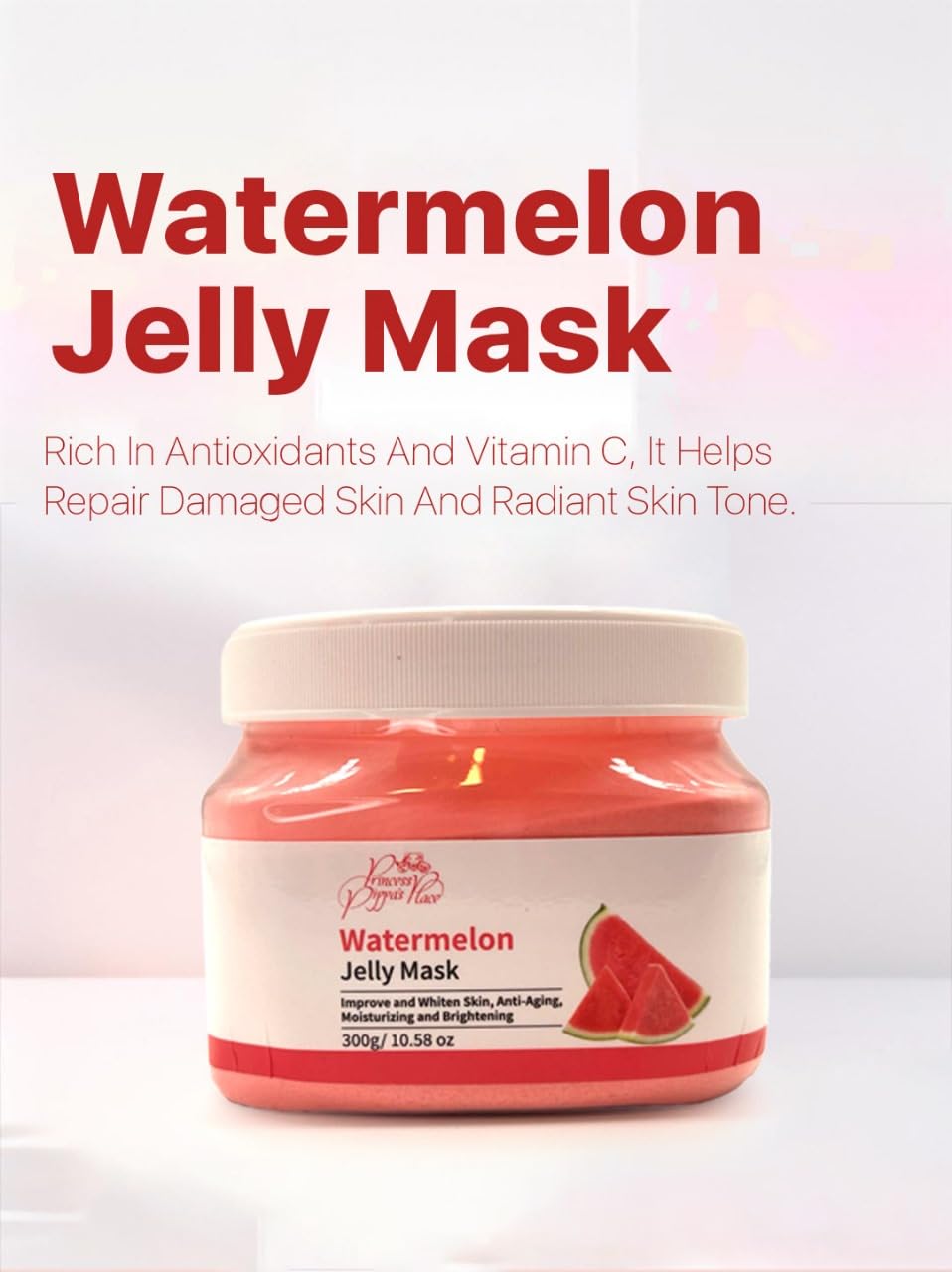Princess Pippa's Place Watermelon Jelly Mask Powder - Jelly Face Mask Peel Off- Hydrating, Moisturizing, Anti-Aging Jelly Mask for Face Glowing and Radiant Skin- 300G/10.58 Oz, Red