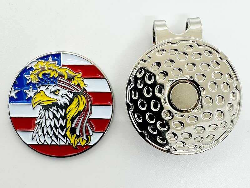 Bald Eagle Bandana Golf Ball Marker and Hat Clip - American Flag Bald Eagle Golf Ball Markers and Hat Clip - Magnetic Novelty America Golf Ball Marker Hat Clip - USA Golf Ball Markers and Hat Clip