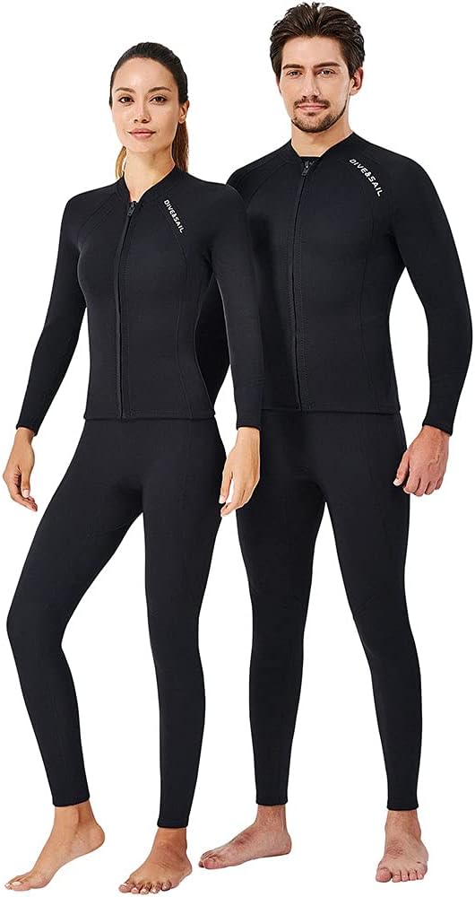 Wetsuit Top Women Men 2MM Neoprene Wetsuit Jacket Long Sleeve Diving Surfing Top, 3MM 1.5MM Wetsuits Shirt Vest Scuba Swimming Snorkeling Suit Swimsuit Warm Front Zip for Water Sports