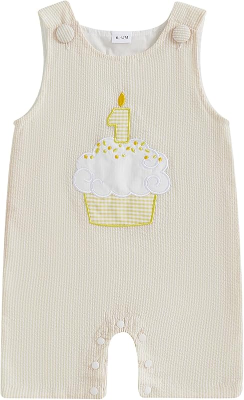 Baby Boy Birthday Outfit Sleeveless 1st Embroidery Birthday Romper Jumpsuit Cute One Piece Cake Smash Outfits